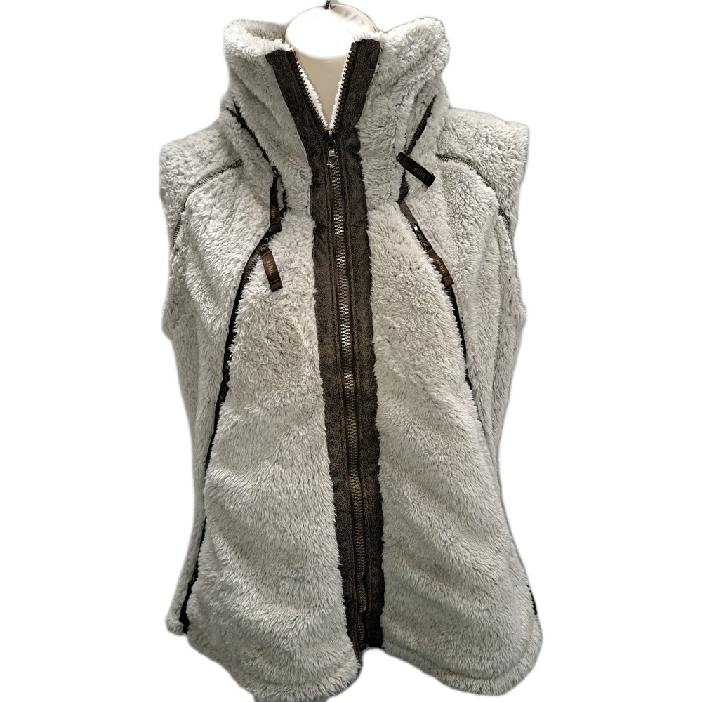 Kuhl Womens Flight Vest Sz M High Pile Fleece Faux Fur Hooded Full Zip Gorpcore